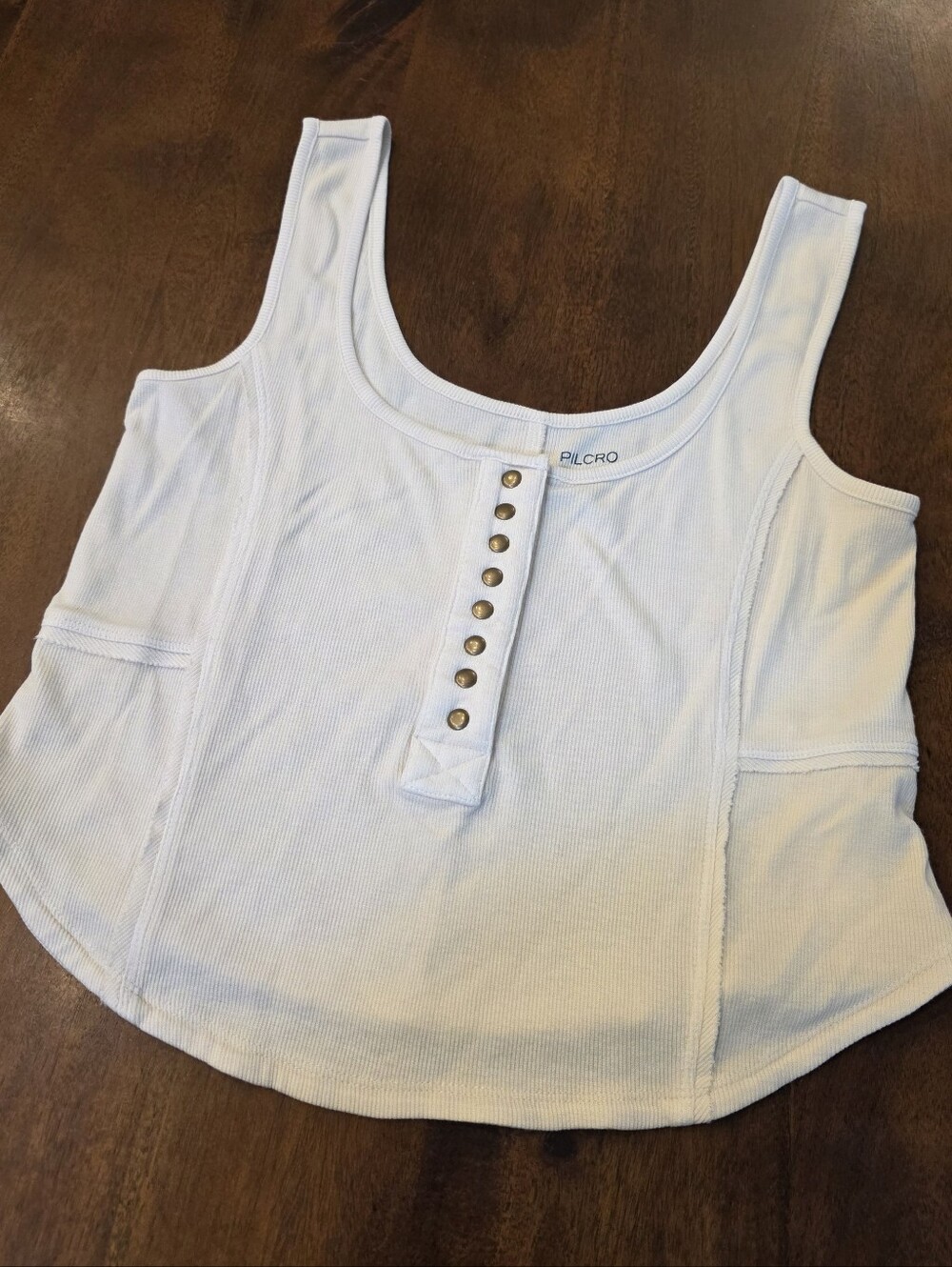 Anthropologie Cream Ribbed Snap-Front Tank Top - Picture 4 of 10
